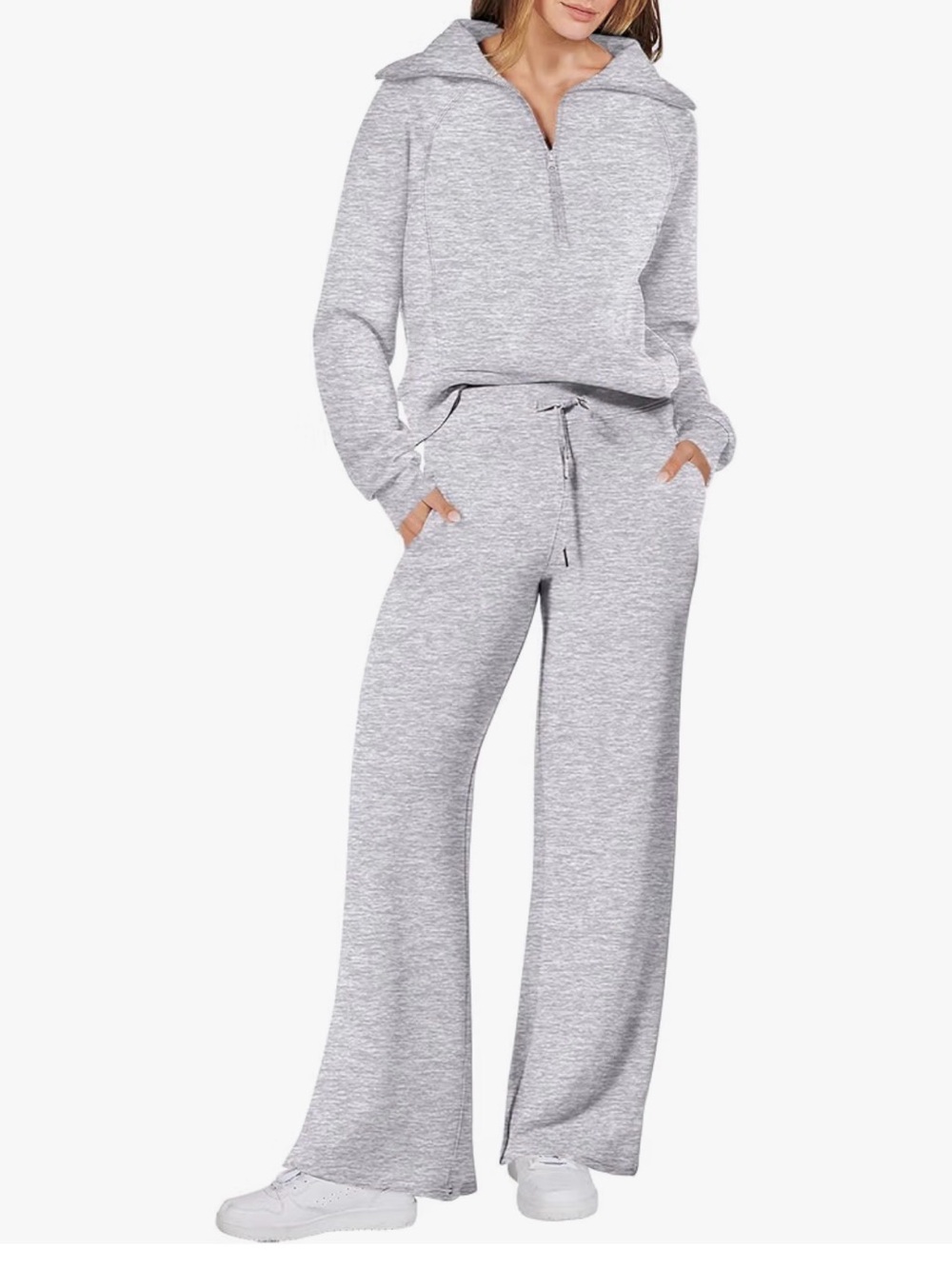 ANRABESS Women 2 Piece Set Sweatsuits Lounge Fall Outfits Quarter Zip Pullover